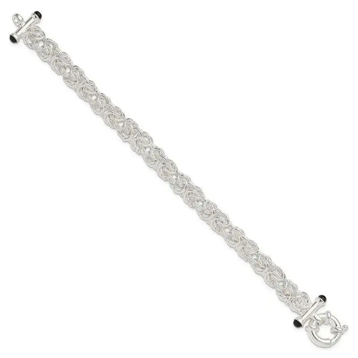 Sterling Silver Polished Black Onyx Rounded Byzantine Chain Bracelet - Larson Jewelers