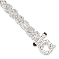 Sterling Silver Polished Black Onyx Rounded Byzantine Chain Bracelet