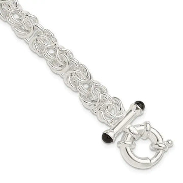 Sterling Silver Polished Black Onyx Rounded Byzantine Chain Bracelet - Larson Jewelers