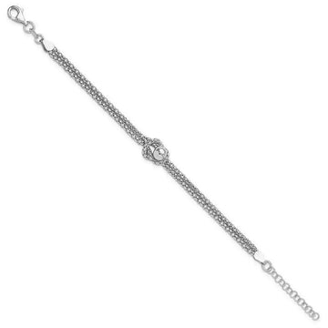 Sterling Silver Rhodium-plated Knot 6.5in with 1in ext Popcorn Chain Bracelet Bracel - Larson Jewelers