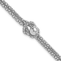 Sterling Silver Rhodium-plated Knot 6.5in with 1in ext Popcorn Chain Bracel