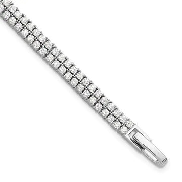 Sterling Silver Rhodium-plated Double Row CZ 7.25 inch Tennis Bracelet - Larson Jewelers