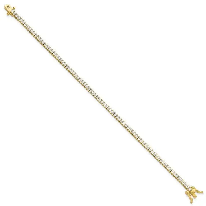 Sterling Silver Gold-tone 3mm Princess Cut CZ 7.75in Tennis Bracelet - Larson Jewelers