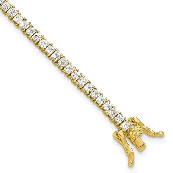 Sterling Silver Gold-tone 3mm Princess Cut CZ 7.75in Tennis Bracelet - Larson Jewelers