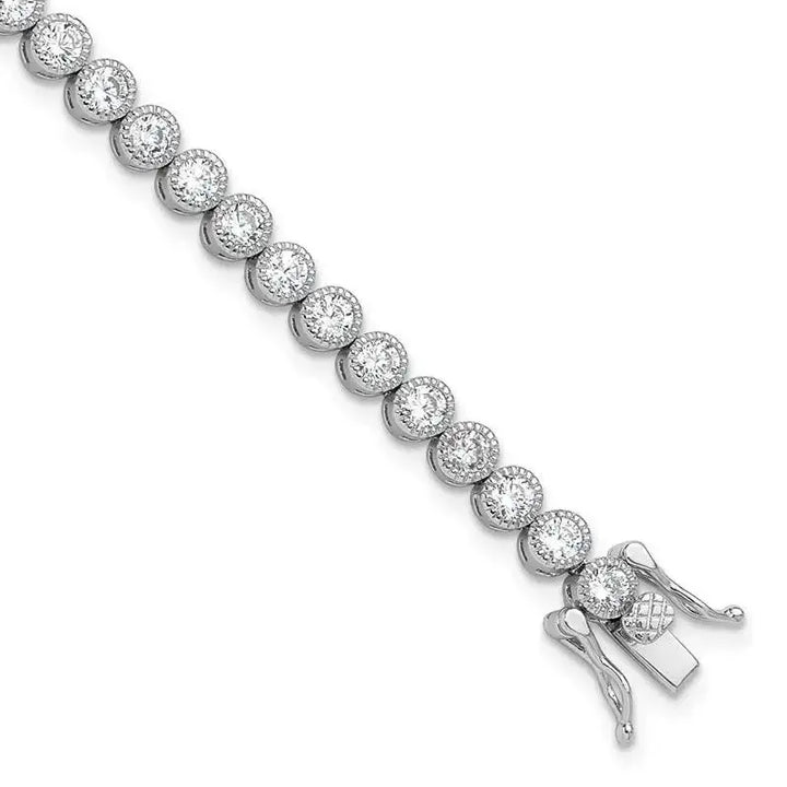 Sterling Silver Rhodium-plated 4mm Round CZ 7.5in Tennis Bracelet - Larson Jewelers