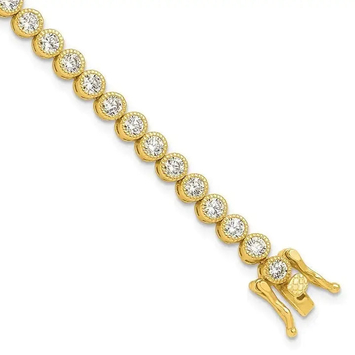Sterling Silver Gold-tone 4mm Round CZ 7.5in Tennis Bracelet - Larson Jewelers