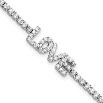 Sterling Silver Rhodium-plated CZ LOVE 7.25 inch Tennis Bracelet - Larson Jewelers