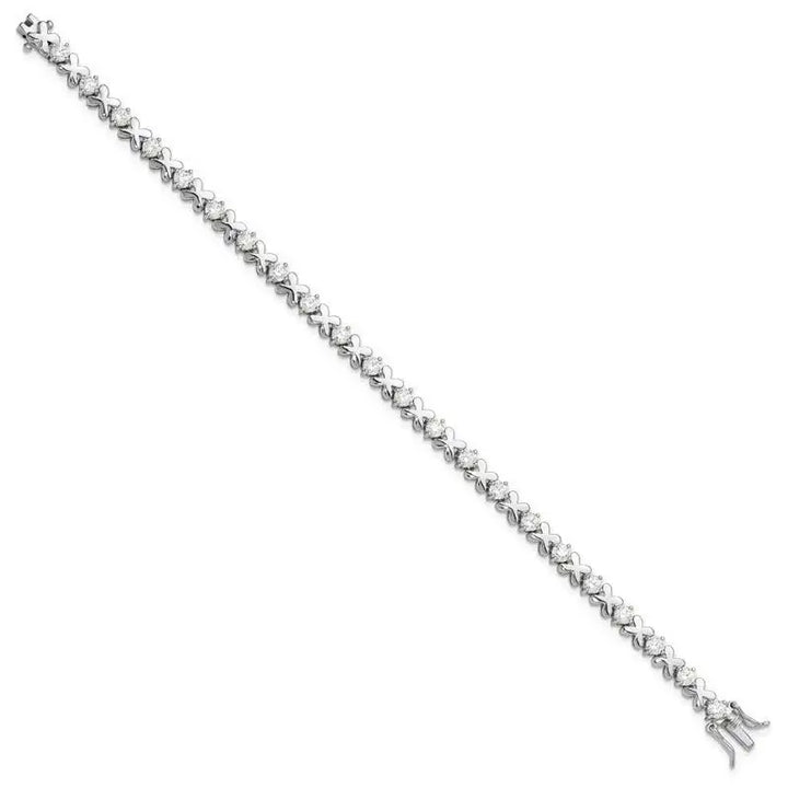 Sterling Silver Rhodium-plated Polished Fancy X's CZ Tennis Bracelet - Larson Jewelers