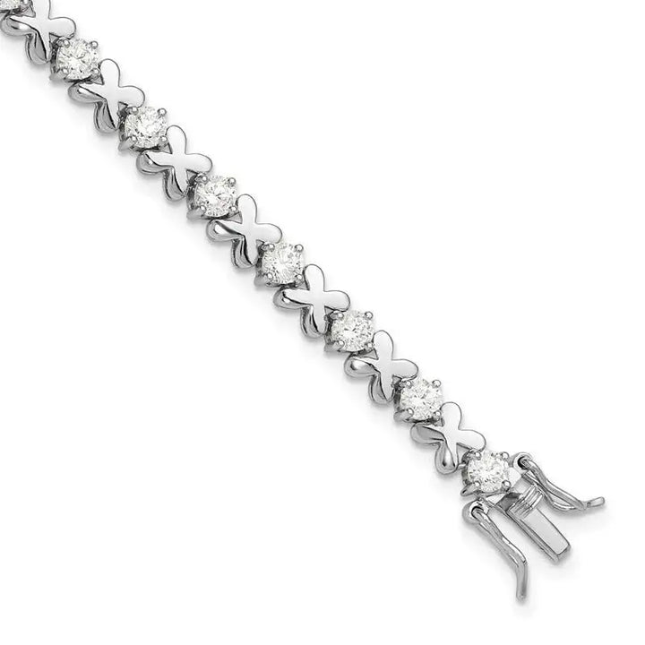 Sterling Silver Rhodium-plated Polished Fancy X's CZ Tennis Bracelet - Larson Jewelers