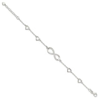 Sterling Silver Rhodium-plated CZ Infinity/Hearts 7in w/1in ext Bracelet - Larson Jewelers