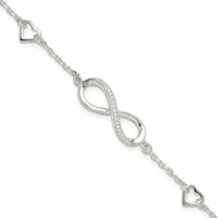 Sterling Silver Rhodium-plated CZ Infinity/Hearts 7in w/1in ext Bracelet - Larson Jewelers