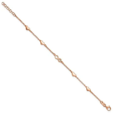 Sterling Silver Rose Gold-plated Heart CZ Infinity w/.5in ext. Bracelet - Larson Jewelers