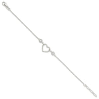 Sterling Silver Rhodium-plated Polished CZ Heart with 1in ext Bracelet - Larson Jewelers