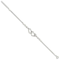 Sterling Silver Rhodium-plated Polished CZ I Heart You w/1in ext Bracelet - Larson Jewelers