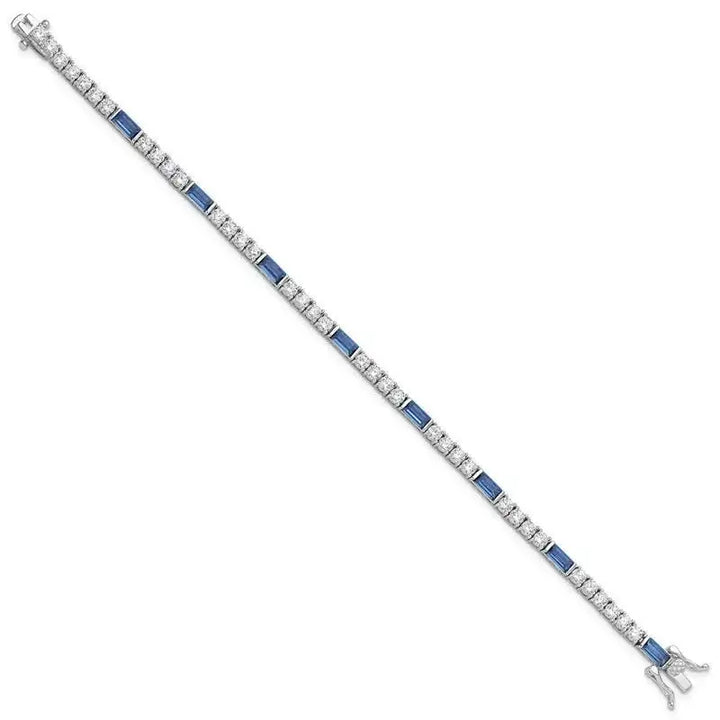 Sterling Silver Rhodium-plated Blue and White CZ 7.25in Tennis Bracelet - Larson Jewelers