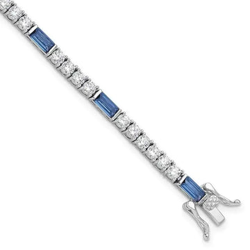 Sterling Silver Rhodium-plated Blue and White CZ 7.25in Tennis Bracelet - Larson Jewelers