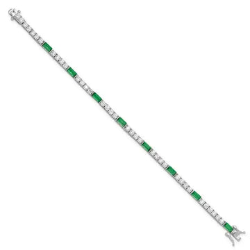 Sterling Silver Rhodium-plated Green and White CZ 7.25 inch Tennis Bracelet - Larson Jewelers