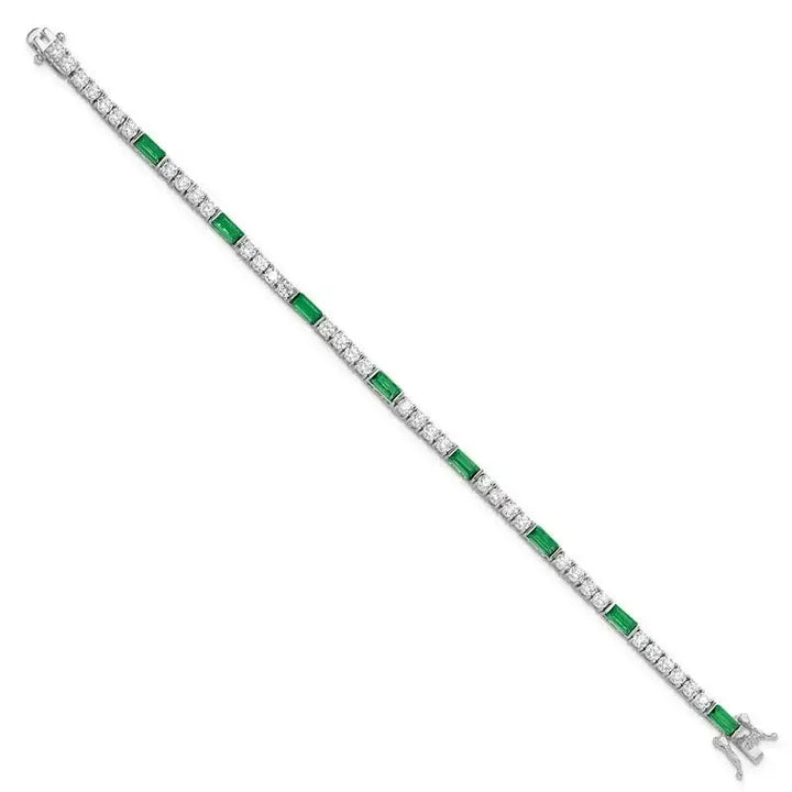 Sterling Silver Rhodium-plated Green and White CZ 7.25 inch Tennis Bracelet - Larson Jewelers