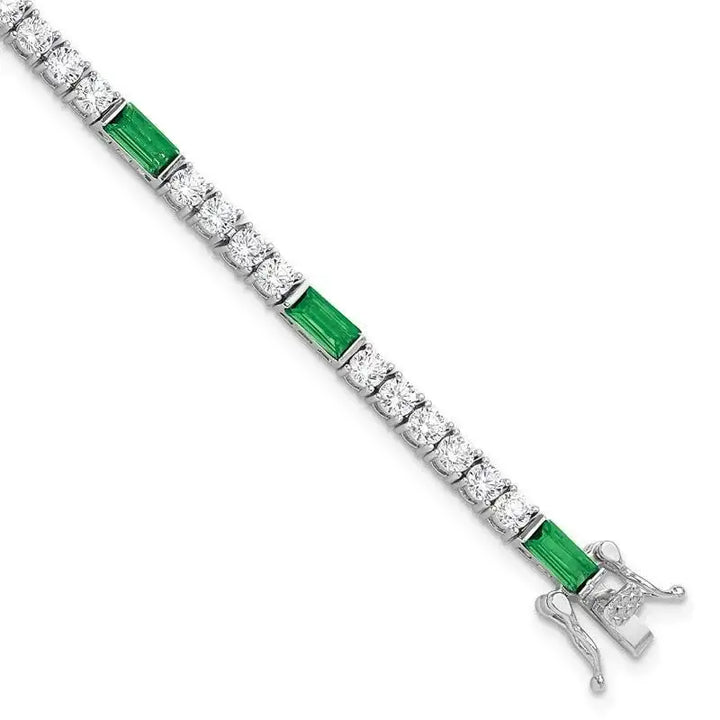 Sterling Silver Rhodium-plated Green and White CZ 7.25 inch Tennis Bracelet - Larson Jewelers