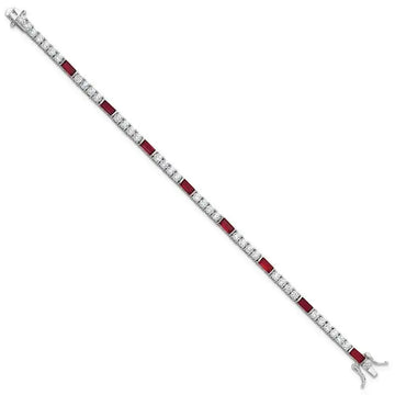 Sterling Silver Rhodium-plated Red and White CZ 7.25 inch Tennis Bracelet - Larson Jewelers