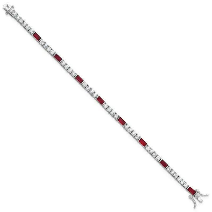 Sterling Silver Rhodium-plated Red and White CZ 7.25 inch Tennis Bracelet - Larson Jewelers