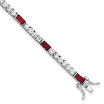 Sterling Silver Rhodium-plated Red and White CZ 7.25 inch Tennis Bracelet - Larson Jewelers