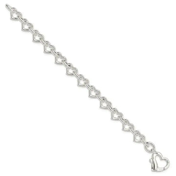 Sterling Silver 7.5inch Polished Fancy Heart Link Bracelet - Larson Jewelers