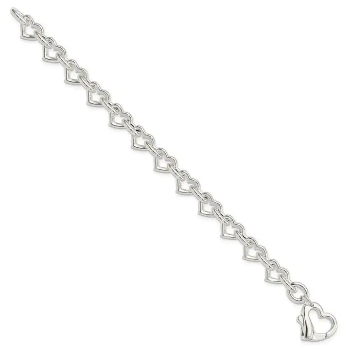 Sterling Silver 7.5inch Polished Fancy Heart Link Bracelet - Larson Jewelers