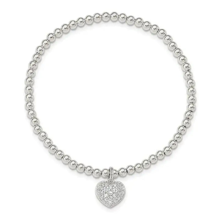 Sterling Silver CZ Heart Stretch Bracelet - Larson Jewelers
