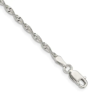 Sterling Silver 2mm Twisted Herringbone Chain Bracelet - Larson Jewelers