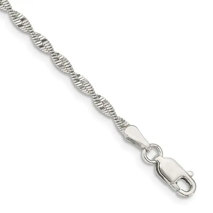 Sterling Silver 2mm Twisted Herringbone Chain Bracelet - Larson Jewelers