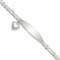 Sterling Silver Polished Figaro ID Heart Dangle 8.5in Bracelet - Larson Jewelers