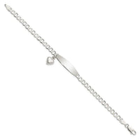 Sterling Silver Polished Curb Link ID Heart Dangle Bracelet - Larson Jewelers