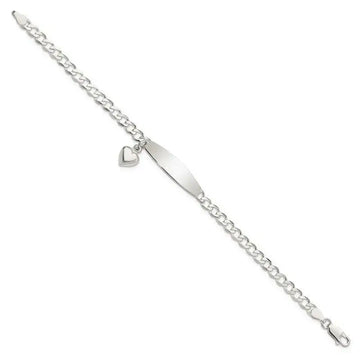 Sterling Silver Polished Curb Link ID Heart Dangle Bracelet - Larson Jewelers