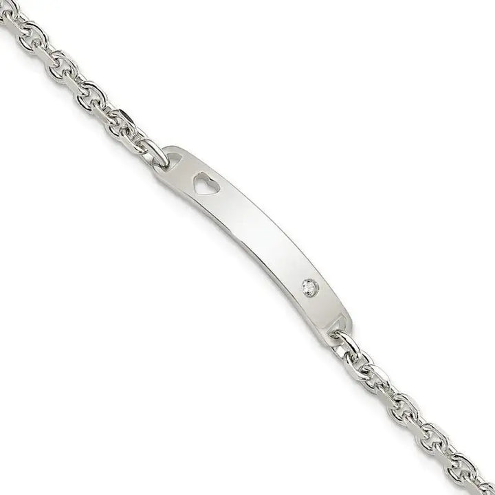 Sterling Silver Polished ID W/CZ Heart Bracelet - Larson Jewelers