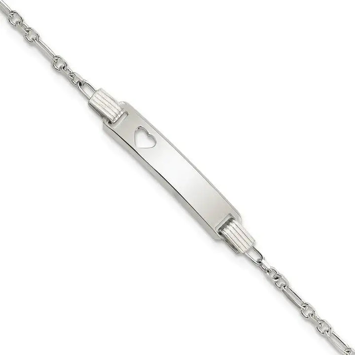 Sterling Silver Polished Childrens ID with Heart Bracelet - Larson Jewelers