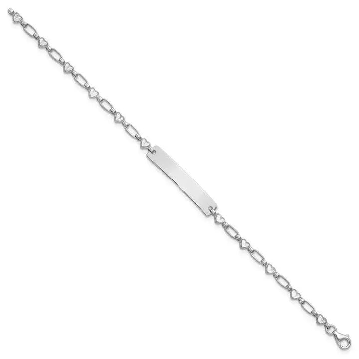 Sterling Silver Rhodium-plated 6.5 inch Hearts Children's ID Bracelet - Larson Jewelers