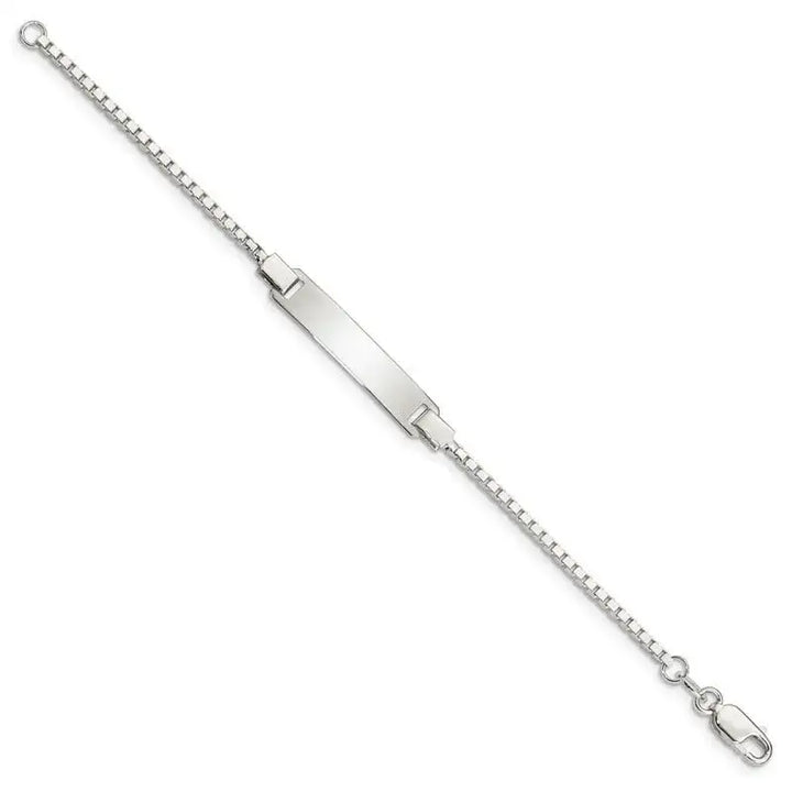 Sterling Silver Engraveable Childrens ID on Box Chain Bracelet - Larson Jewelers