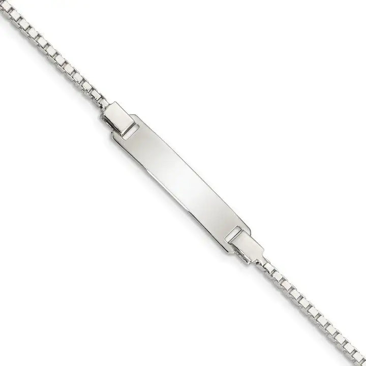 Sterling Silver Engraveable Childrens ID on Box Chain Bracelet - Larson Jewelers