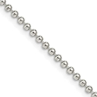 Collier chaîne à perles en argent sterling de 2 mm avec extension de 2 po.
