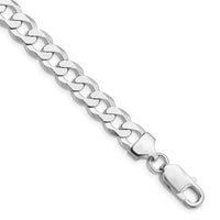 Bracelet chaîne gourmette plate en argent sterling plaqué rhodium de 8 mm