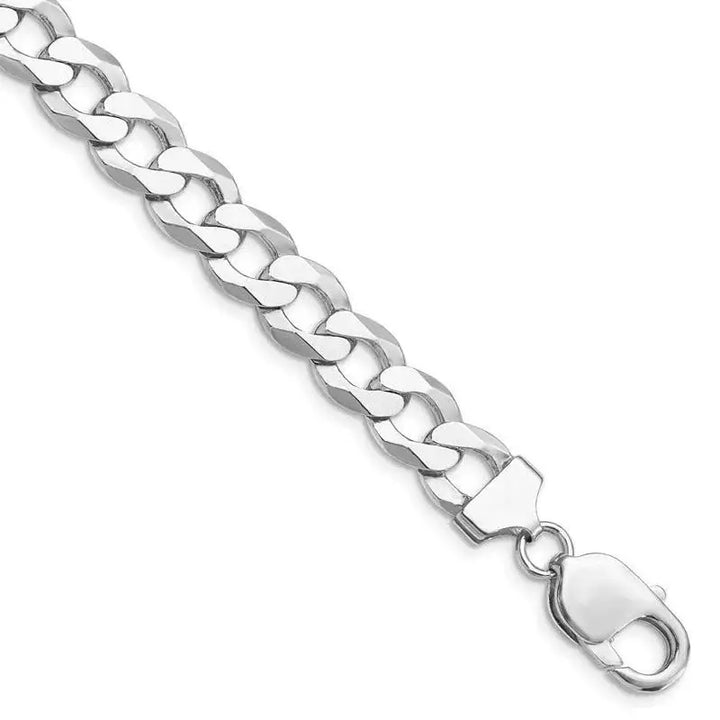 Sterling Silver Rhodium-plated 9.75mm Flat Curb Chain Bracelet - Larson Jewelers