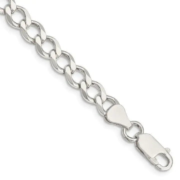 Sterling Silver 6.4mm Semi-solid Flat Curb Chain Bracelet - Larson Jewelers