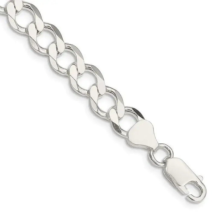 Sterling Silver 8.1mm Semi-solid Flat Curb Chain Bracelet - Larson Jewelers
