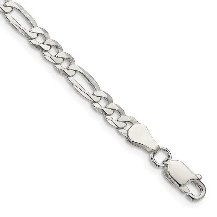 Sterling Silver 4.5mm Lightweight Flat Figaro Chain Bracelet - Larson Jewelers