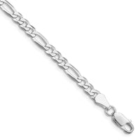 Bracelet chaîne Figaro plate légère en argent sterling plaqué rhodium de 4,5 mm