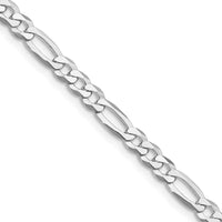 Collier chaîne Figaro plate légère de 8,5 mm en argent sterling plaqué rhodium