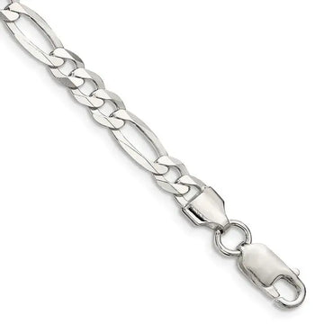 Sterling Silver 5.5mm Lightweight Flat Figaro Chain Bracelet - Larson Jewelers