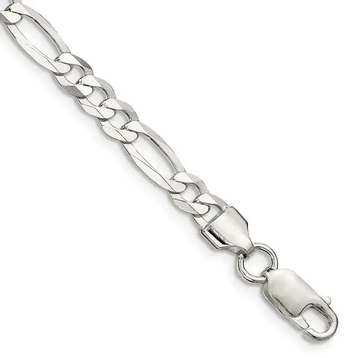 Sterling Silver 5.5mm Lightweight Flat Figaro Chain Bracelet - Larson Jewelers