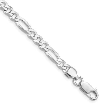 Sterling Silver Rhodium-plated 5.5mm Lightweight Flat Figaro Chain Bracelet - Larson Jewelers